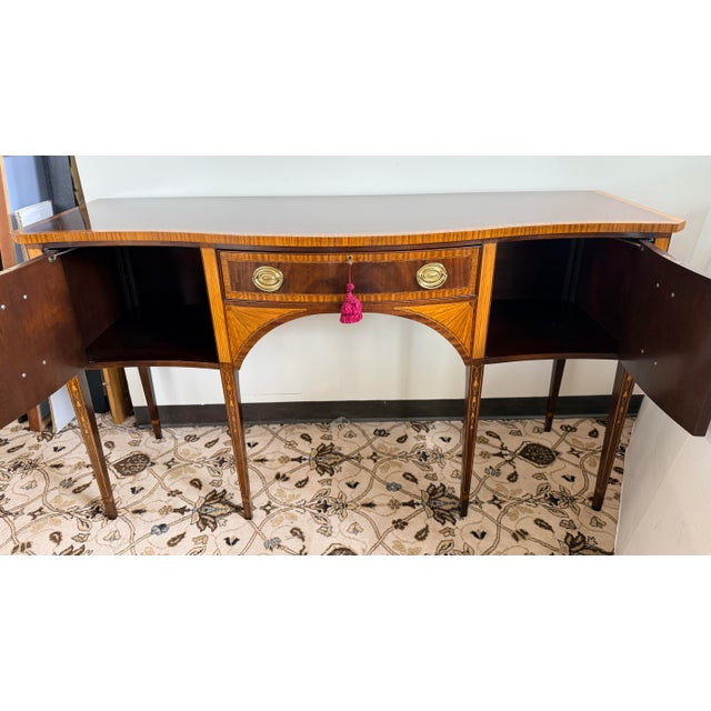 Traditional Councill Craftsmen Mahogany Inlaid Sideboard Buffet With Serpentine Front For Sale - Image 3 of 12