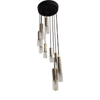 Wavy Metal and Glass Adjustable Chandelier, 1970 For Sale