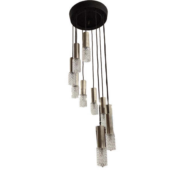 Wavy Metal and Glass Adjustable Chandelier, 1970 For Sale
