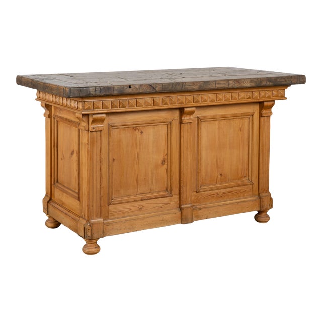 19th Century Pine Shop Counter With Rustic Reclaimed Top for Kitchen Island For Sale