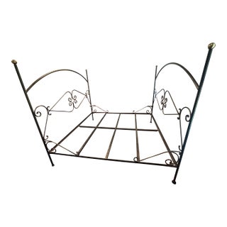 Antique Victorian Style Wrought Iron & Brass King Size Bed Frame For Sale