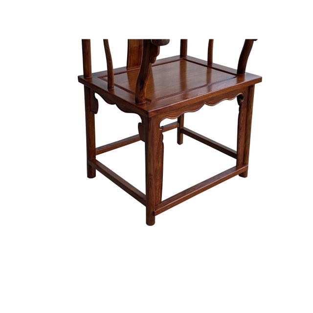 Wood Pair Chinese Natural Wood Copper Brown Stain Yoke-Back Armchairs For Sale - Image 7 of 11