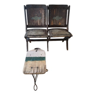 Rare Antique Selz Chicago Shoe Store Fitting Bench & Matching Foot Stool For Sale