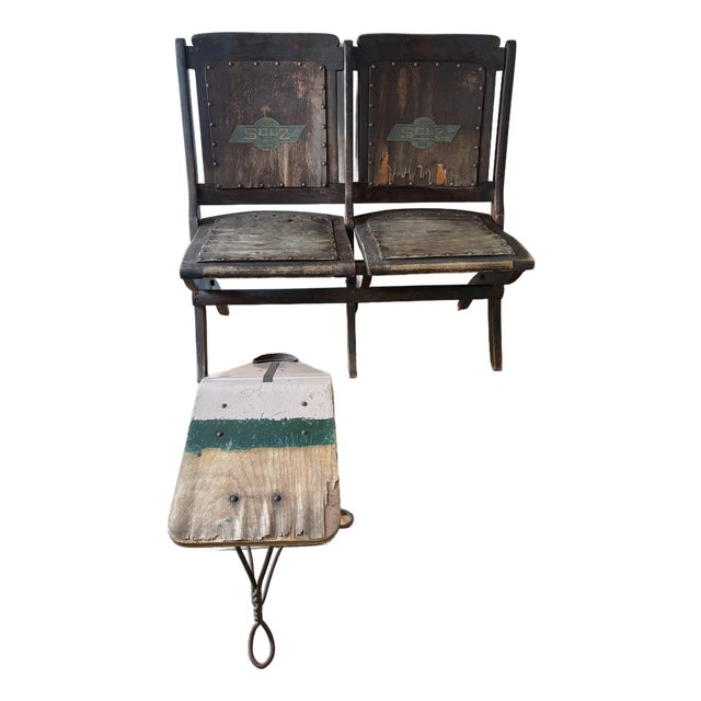Rare Antique Selz Chicago Shoe Store Fitting Bench & Matching Foot Stool For Sale