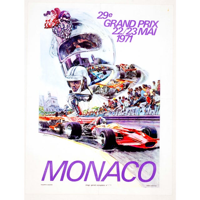1971 Grand Prix Automobile of Monaco by Carpenter on linen Special printing given out to VIP Guests at the Race tirage...