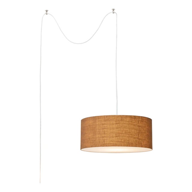 Stretch Swag Lamp, Burlap Shade, Satin Nickel, for Living Room or Bedroom For Sale