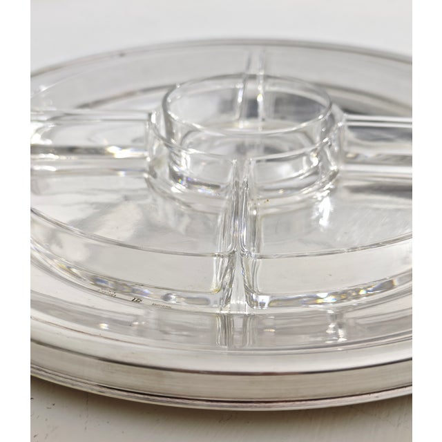 1980s Italian Silver Plated Appetizer Serving Piece with 5 Clear Glass Sectors, 1980s For Sale - Image 5 of 11