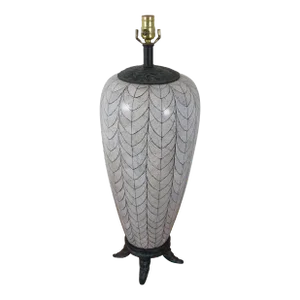 1980s Maitland Smith Bronze & Shell Mosaic Footed Ginger Jar Urn Table Lamp