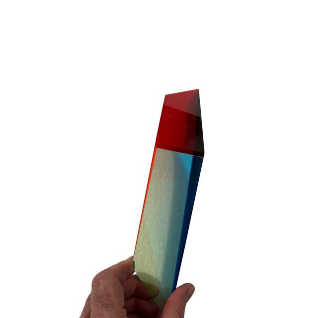 Vasa Velizar Mihich, Hand Signed Dated 1993 Colorful Acrylic Vasa Laminated Lucite Triangle Sculpture, 1993 For Sale - Image 11 of 18
