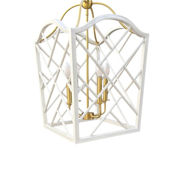 Metal Large Chippendale or Chinoiserie Faux Bamboo Frettework Lantern For Sale - Image 7 of 14