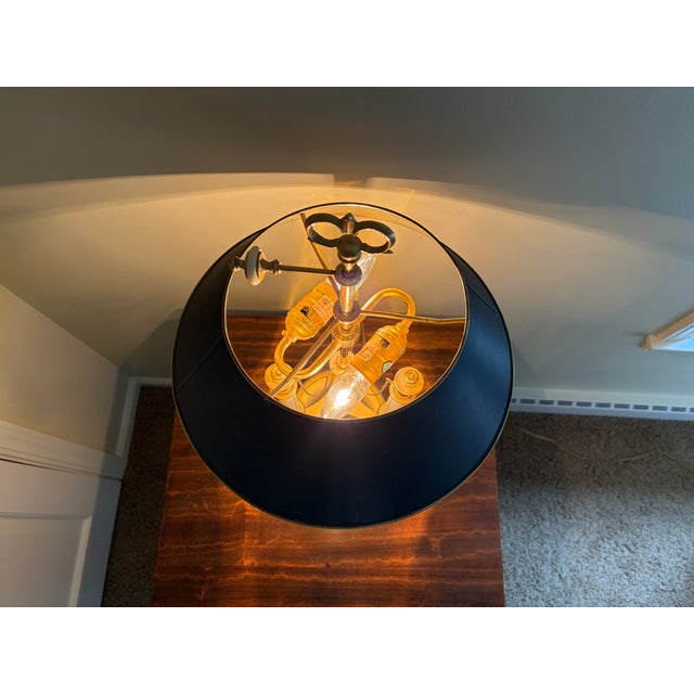 Vintage French Regency Brass Bouillotte Lamp With Black Tole Shade For Sale - Image 9 of 13