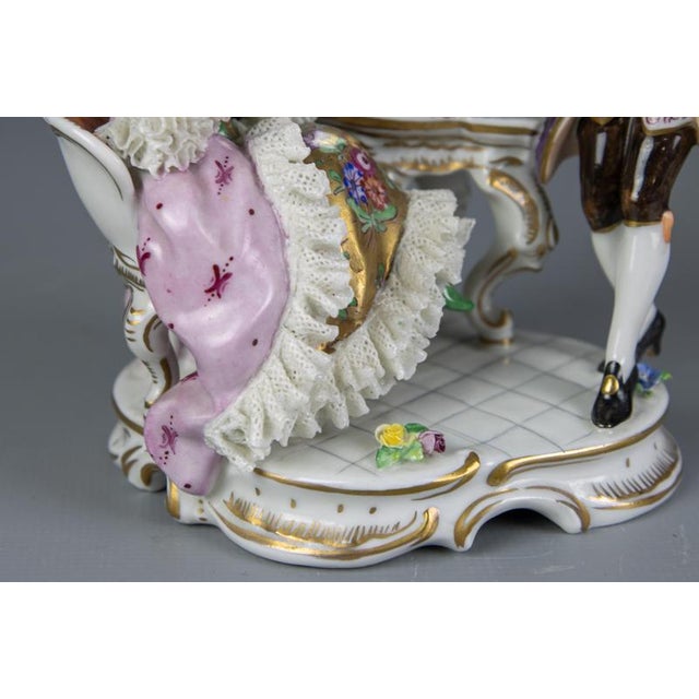 Rococo German Rococo Porcelain Figurine Couple at a Dressing Table, 1950s For Sale - Image 3 of 18