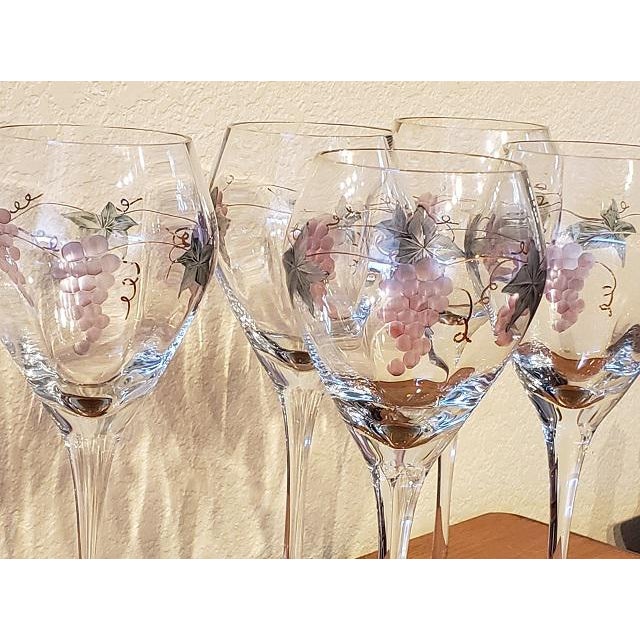 Etched "Grapes & Leaves" Crystal Wine Glasses Set of 6 Chairish
