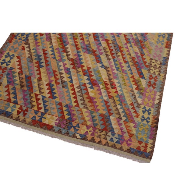 Tribal Caucasian Kilim Brown Blue Wool Rug - 6'7" X 9'9" For Sale - Image 3 of 7