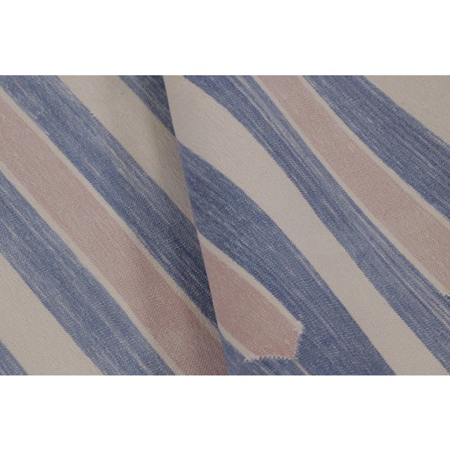 Blue Rug & Kilim’s Contemporary Dhurrie Rug in Blue and Cream With Stripes For Sale - Image 8 of 10