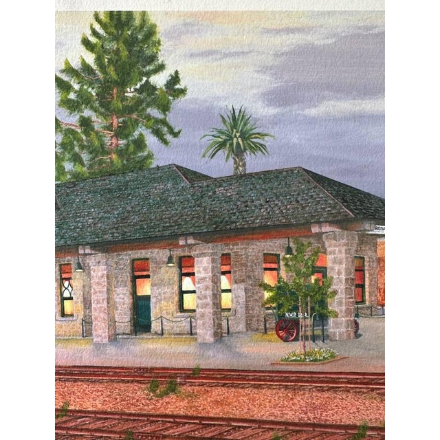 1998 Santa Rosa Train Station Watercolor on Board Paper Painting Signed Cityscape For Sale - Image 10 of 11
