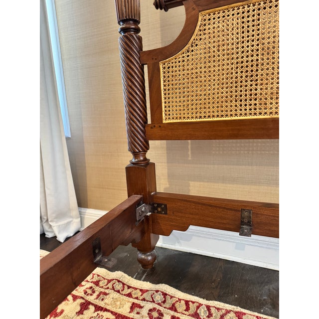 Vintage British Khaki "Lord Mountbatten" Four Poster Anglo-Indian Style Canopy Queen Bed For Sale - Image 13 of 18