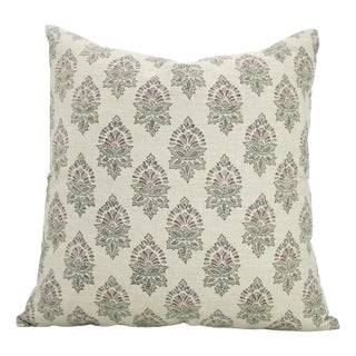Fabdivine Linen Blend Throw Pillow Cover Handmade Block Print, Samrat- 20x20 For Sale