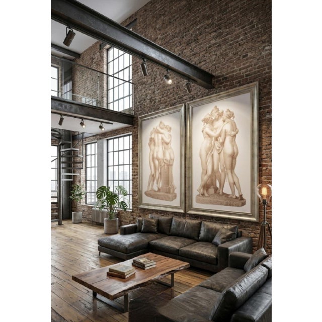 1990s 1990s Monumental Sized Distressed Silver Framed Pale Graphic Greek Goddesses Wall Art Reproduction Prints - A Pair For Sale - Image 5 of 16