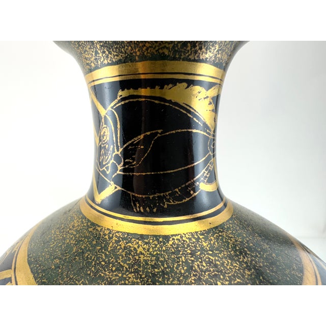 Black Vintage Black & Gold Greek Revival Style Vase With Figural Motif on Stand For Sale - Image 8 of 13
