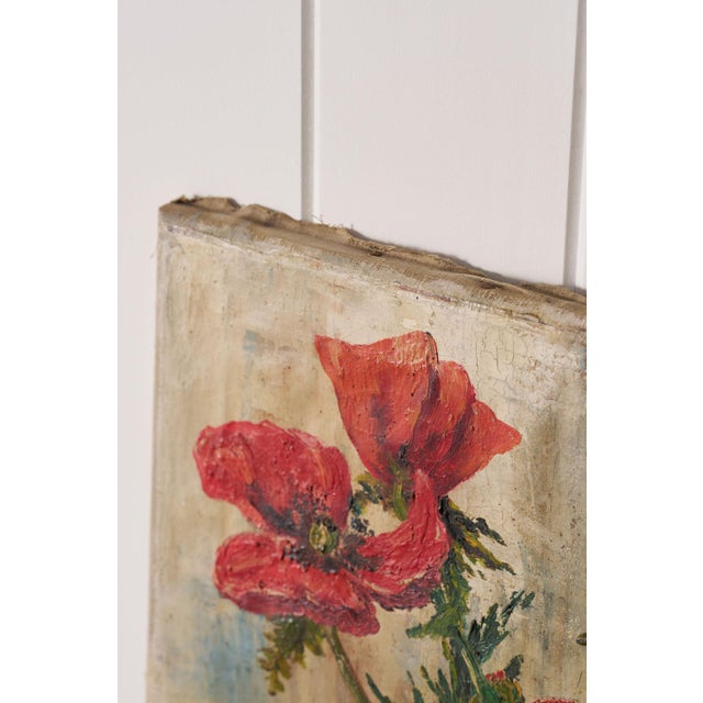 English Original Oil on Canvas of Red Poppies (Signed 1946) For Sale - Image 3 of 6
