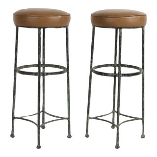 Minimalist Metal Bar Stools- a Pair For Sale