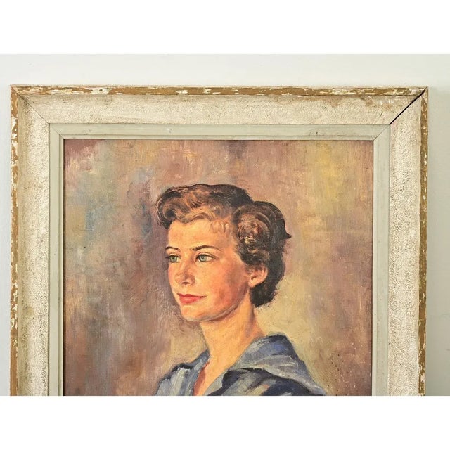 1940s English Vintage Mid-Century Framed Portrait of a Lady For Sale - Image 5 of 11