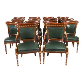 Antique French Mahogany and Giltwood Dining Chairs, 1860s, Set of 14 For Sale