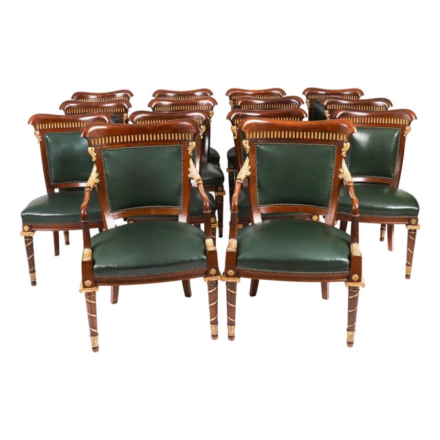 Antique French Mahogany and Giltwood Dining Chairs, 1860s, Set of 14 For Sale