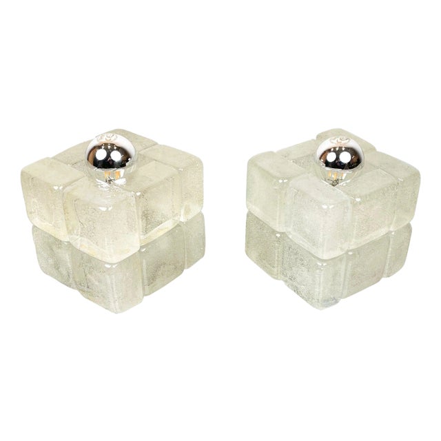 Murano Glass Cube Lamps by Albano Poli for Poliarte, Italy, 1970s, Set of 2 For Sale