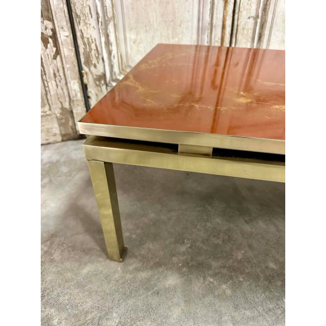 Red Vintage Coffee Table with Lacquered Effect Top by Guy Lefèvre for Maison Jansen, 1970 For Sale - Image 8 of 12