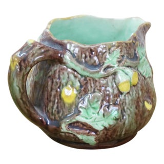 Antique Majolica Oak Leaf Acorn Creamer Cream Pitcher Jug 4" For Sale