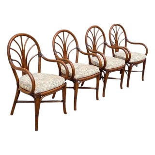Vintage Bentwood Rattan Hollywood Regency Fan Back Dining Chairs - Set of 4 For Sale
