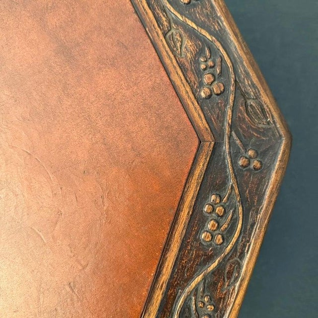 Brown 1950s Romweber Furniture Co. Octagonal Oak and Leather Coffee Table For Sale - Image 8 of 10