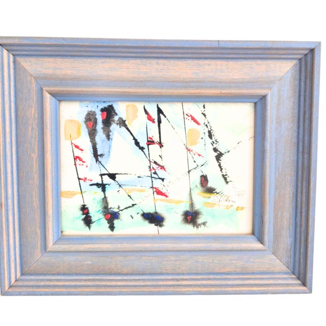 Abstract 1990s Abstract Mixed Media Painting Watercolor Acrylic Signed Peter Stilton Framed Small Coastal Nautical For Sale - Image 3 of 9