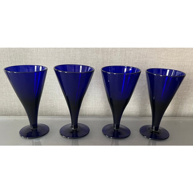 English Antique Early 19th Century English George III Blue Cobalt Wine Glasses - Set of 4 For Sale - Image 3 of 18