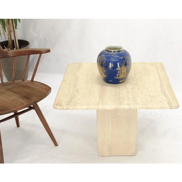 Off-white Single Pedestal Square Travertine Coffee Side End Occational Table For Sale - Image 8 of 13