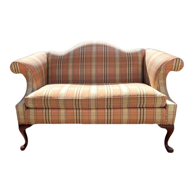 Upholstered Pink Plaid Settee Chairish