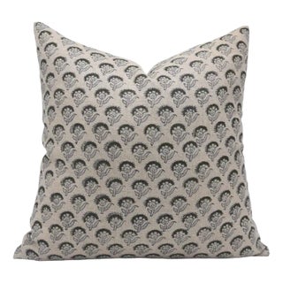 Fabdivine Artisan Block Print Throw Pillow Cover 14x20 Inch Thick Linen-Juju Flower For Sale