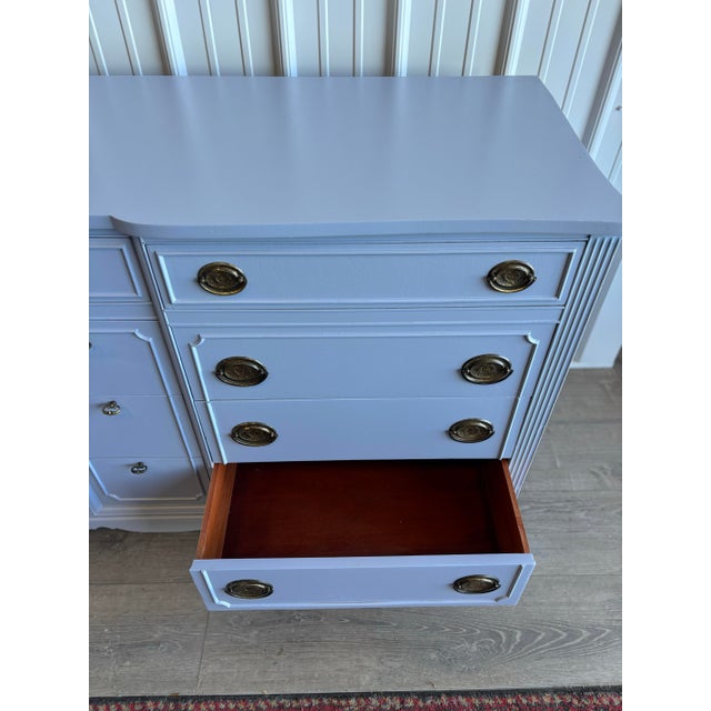 French Provincial Vintage French Provincial Style Dresser in French Blue With Dark Bronze Hardware For Sale - Image 3 of 8