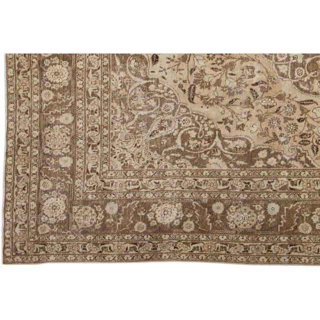 1920s Brown 1920s Antique Persian Tabriz Handmade Wool Rug With Medallion Design For Sale - Image 4 of 7