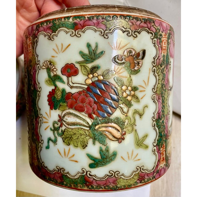 Mid 20th Century Mid 20th Century Chinese Export Porcelain Rose Medallion Covered Domed Lidded Jar Box For Sale - Image 5 of 11