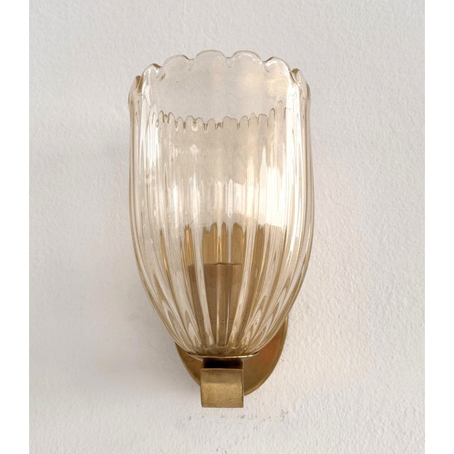 Art Deco Italian Brass and Murano Glass Wall Lights, 1990s, Set of 2 For Sale - Image 9 of 13