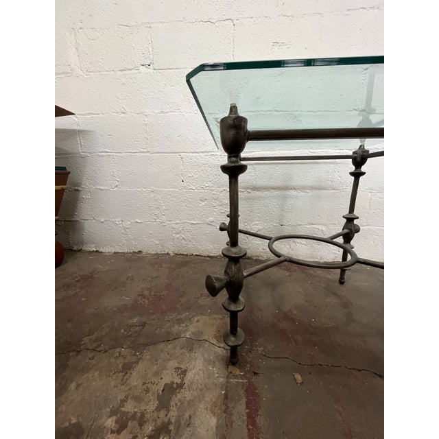 Mid 20th Century Giacometti Style Brutalist Side Table, Metal & Glass For Sale In New York - Image 6 of 7