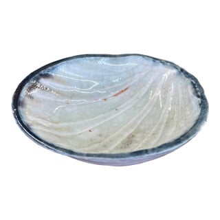 Vintage Japanese Shell-Form Celadon Glazed Pottery Dish With Crackle Finish For Sale