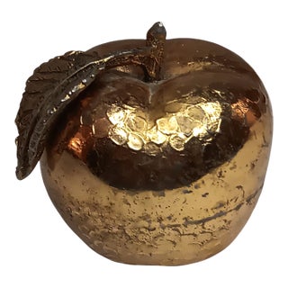 Vintage Gold Gilt Bronze Apple Paperweight "To the Apple of My Eye" Signed Lawson 2.5" X 2.5" For Sale