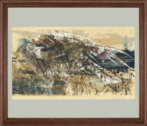 1950s "Field Bird" Modern Earthtone Abstract Serigraph with Bird by Howard Bradford, Framed
