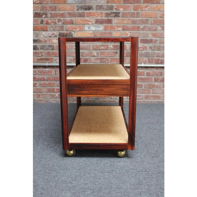 Mid-Century Modern Rosewood and Cork Bar Cart by Roger Sprunger for Dunbar For Sale - Image 9 of 13