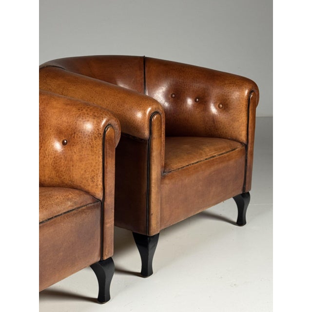Vintage Club Chairs in Sheepskin Leather, Set of 2 For Sale - Image 5 of 18