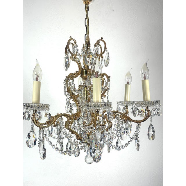 Brass and Lead Crystal Chandelier from Palwa, 1960s For Sale - Image 9 of 13